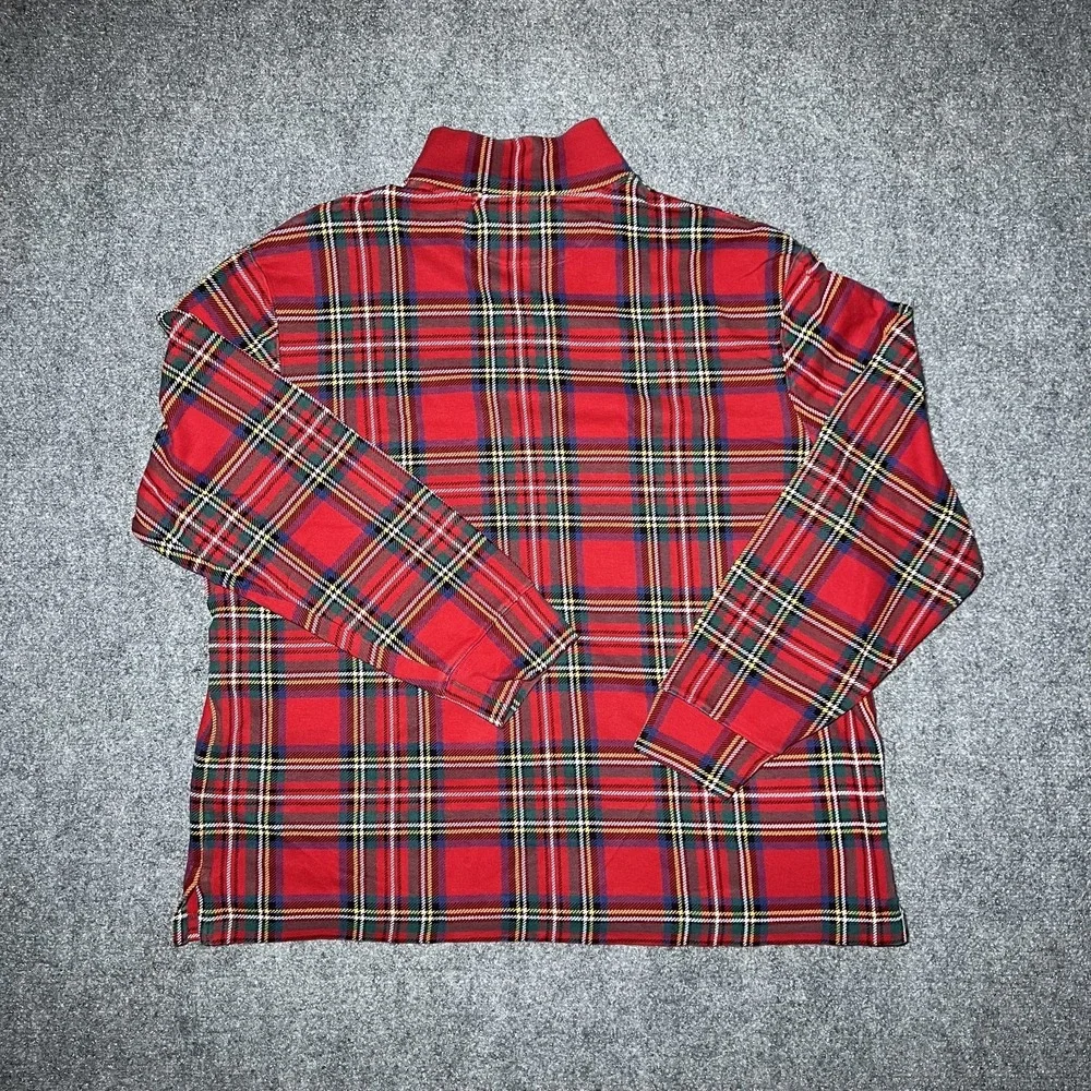 Polo Ralph Lauren Estate Rib Quarter-Zip Madras Plaid Pullover Sweater Men XL